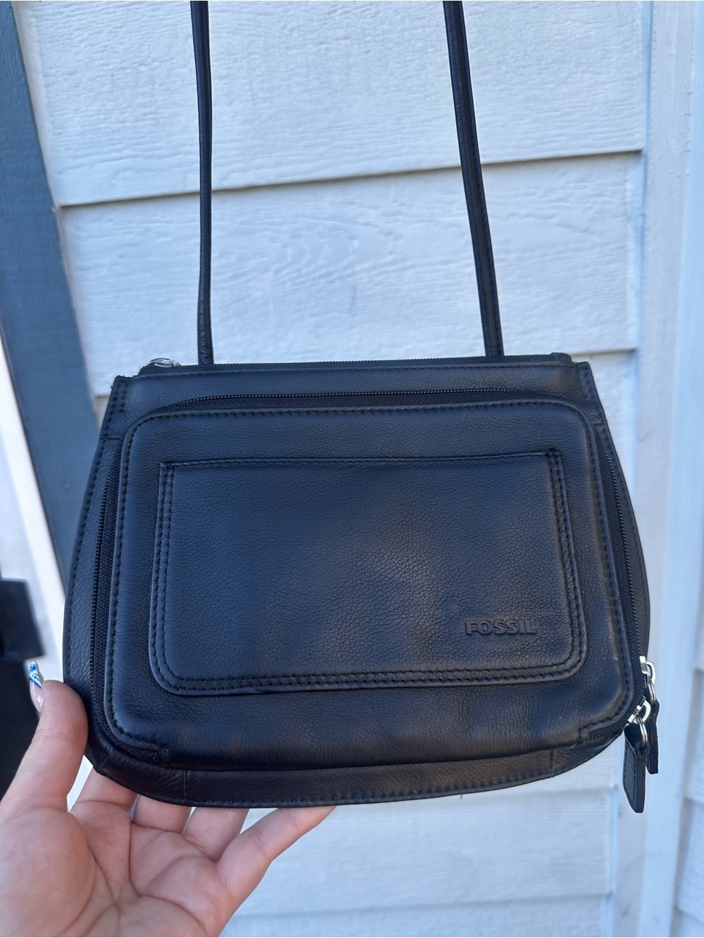 Fossil Black Leather Crossbody Purse